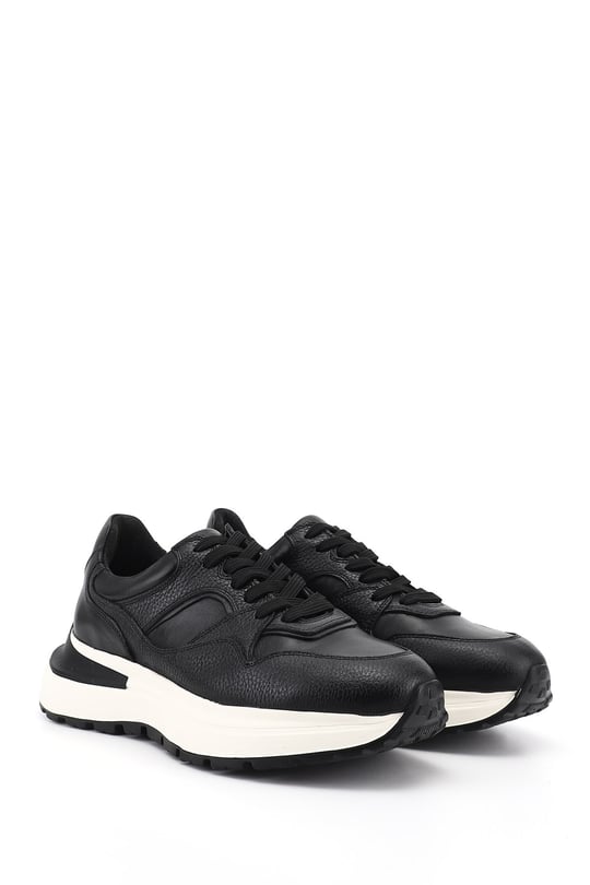 Erkek Siyah Bağcıklı Hakiki Deri Comfort Sneaker