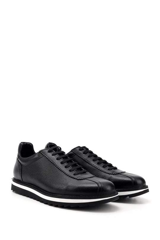 Erkek Siyah Bağcıklı Hakiki Deri Comfort Sneaker