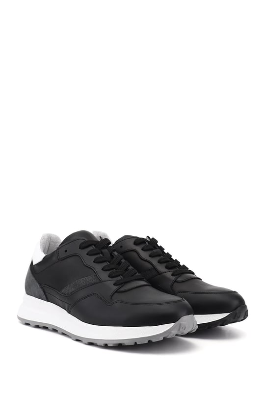 Erkek Siyah Bağcıklı Hakiki Deri Comfort Sneaker
