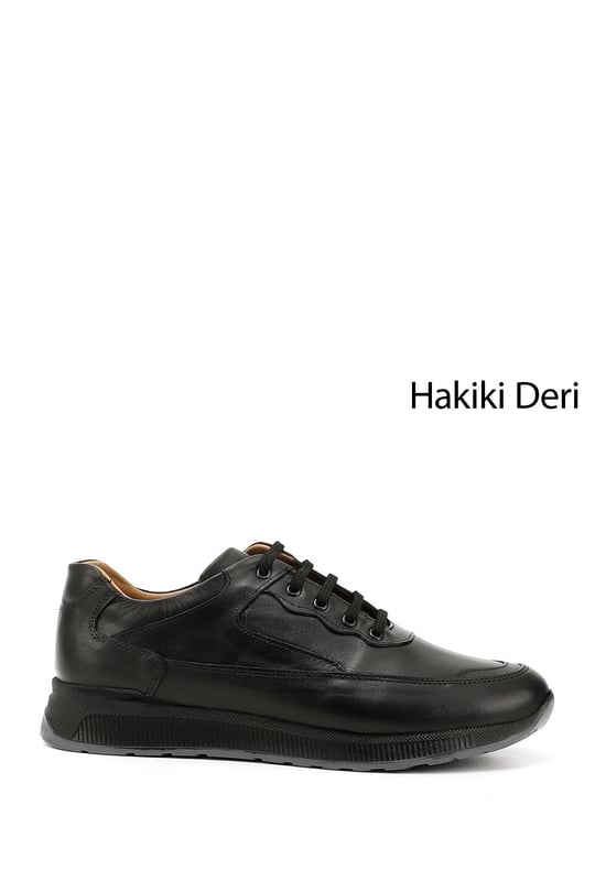 Erkek Siyah Bağcıklı Hakiki Deri Comfort Sneaker