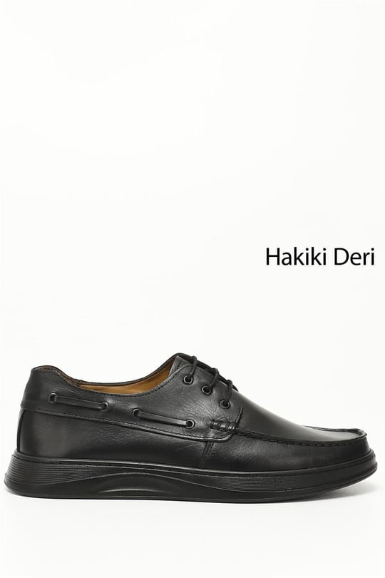 Erkek Siyah Bağcıklı Hakiki Deri Comfort Ayakkabı