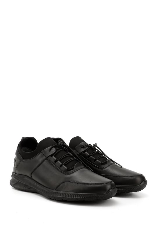 Erkek Siyah Bağcıklı Hakiki Deri Comfort Sneaker
