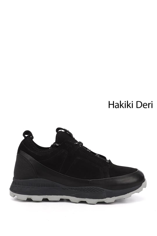 Men's Black Lace-Up Genuine Leather Comfort Sneaker