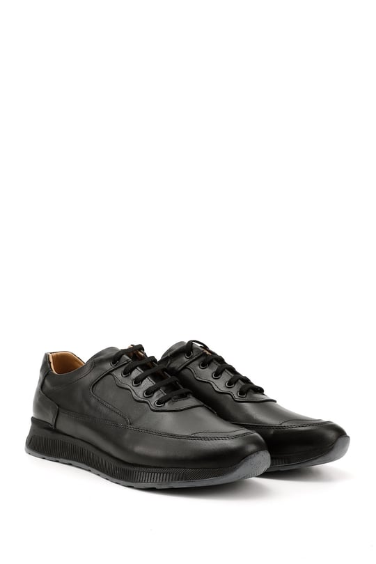 Erkek Siyah Bağcıklı Hakiki Deri Comfort Sneaker