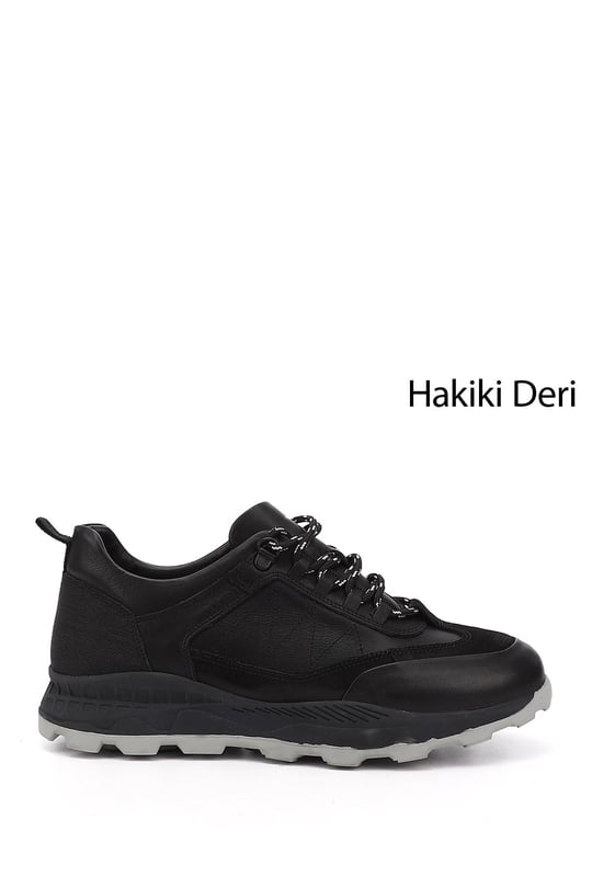 Erkek Siyah Bağcıklı Hakiki Deri Comfort Sneaker