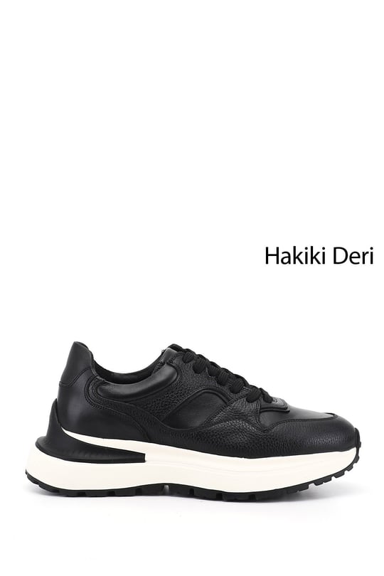 Erkek Siyah Bağcıklı Hakiki Deri Comfort Sneaker