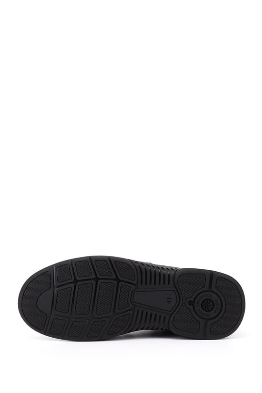 Men's Black Lace-Up Rubber Sole Genuine Leather Sneaker