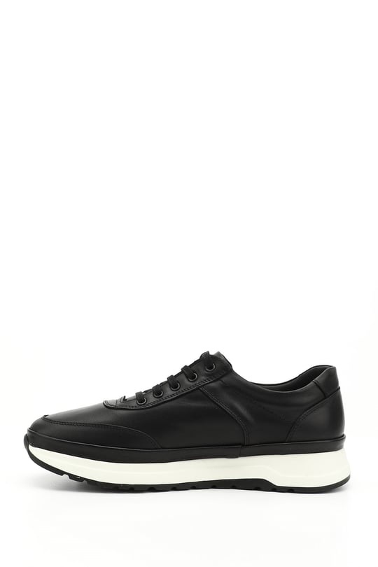 Men's Black Lace-Up Genuine Leather Comfort Sneaker