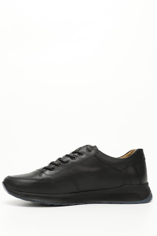 Erkek Siyah Bağcıklı Hakiki Deri Comfort Sneaker