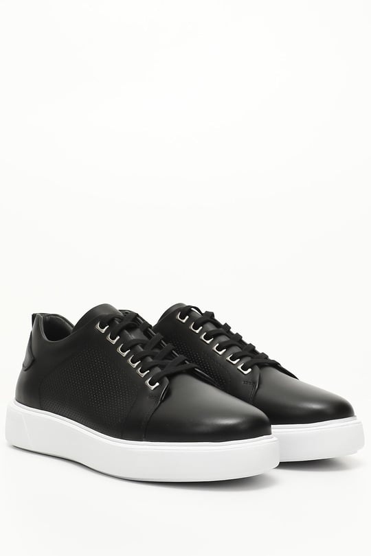 Erkek Siyah Bağcıklı Hakiki Deri Comfort Sneaker
