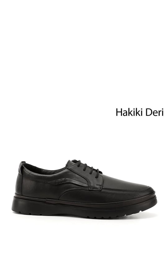 Erkek Siyah Bağcıklı Hakiki Deri Comfort Ayakkabı