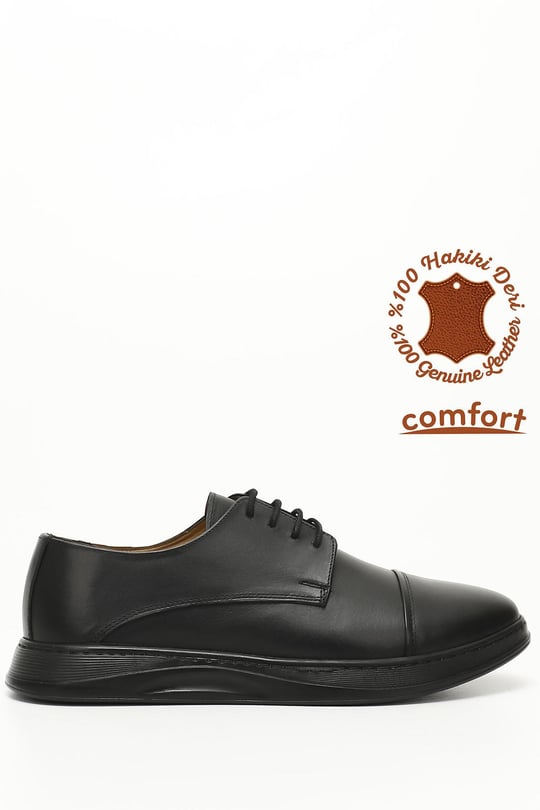Erkek Siyah Bağcıklı Hakiki Deri Comfort Ayakkabı