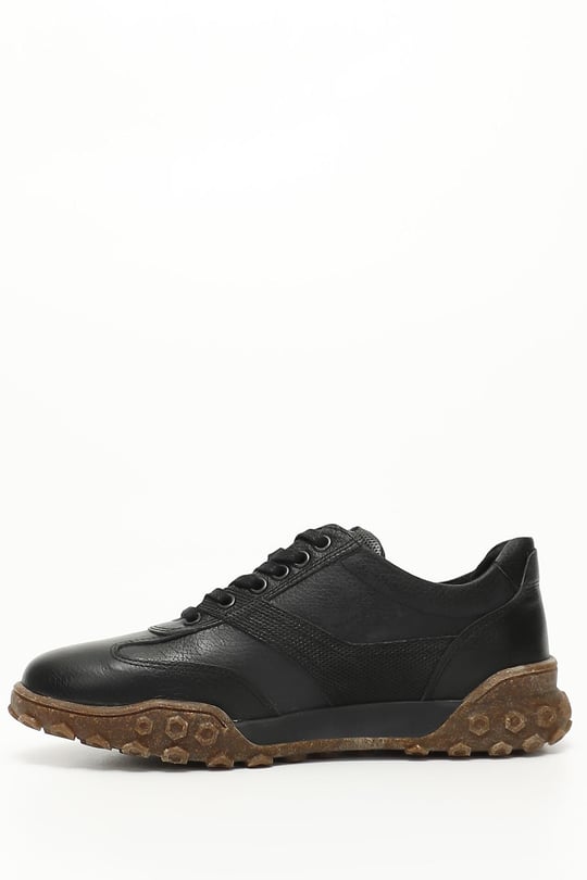 Erkek Siyah Bağcıklı Hakiki Deri Comfort Sneaker