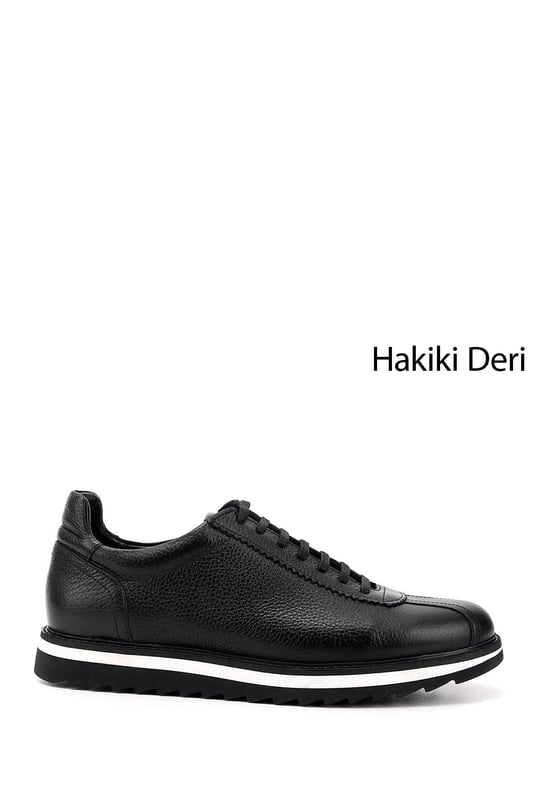 Men's Black Lace-Up Genuine Leather Comfort Sneaker