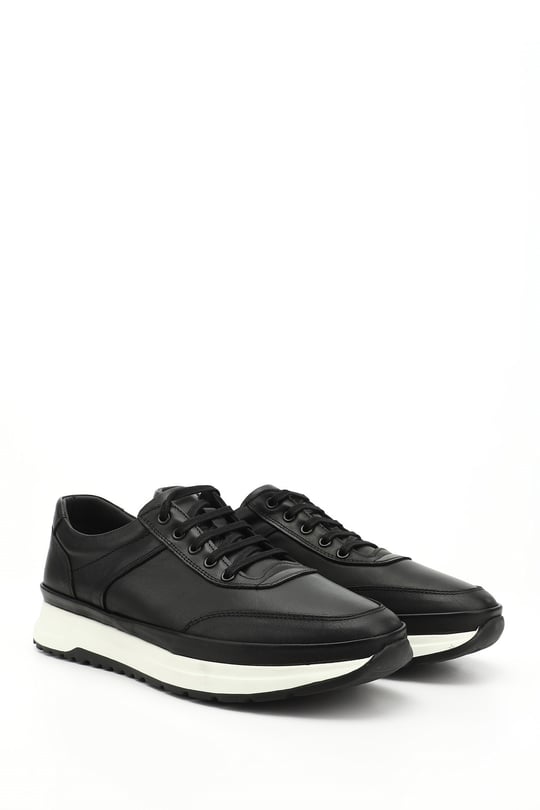 Men's Black Lace-Up Genuine Leather Comfort Sneaker