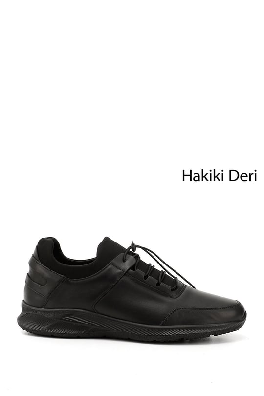Erkek Siyah Bağcıklı Hakiki Deri Comfort Sneaker