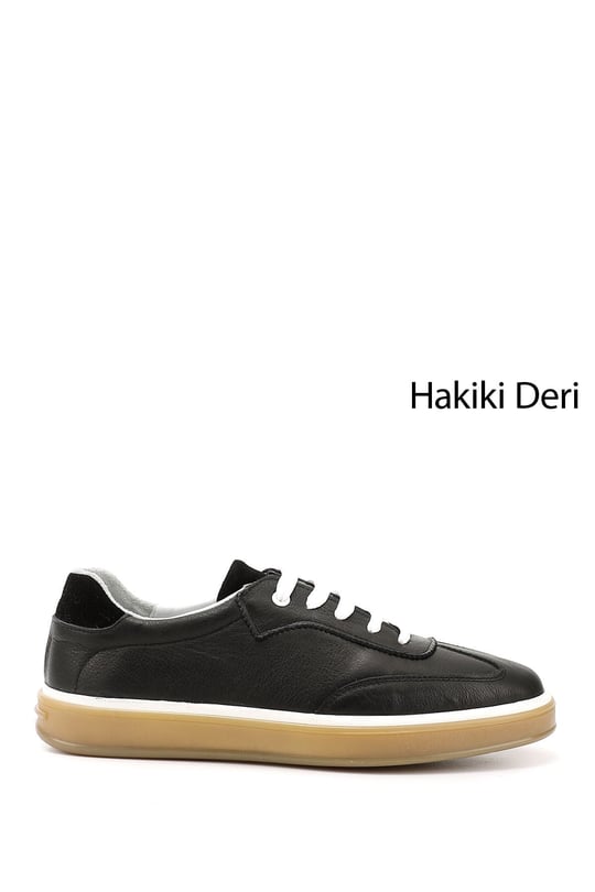 Erkek Siyah Bağcıklı Hakiki Deri Comfort Sneaker