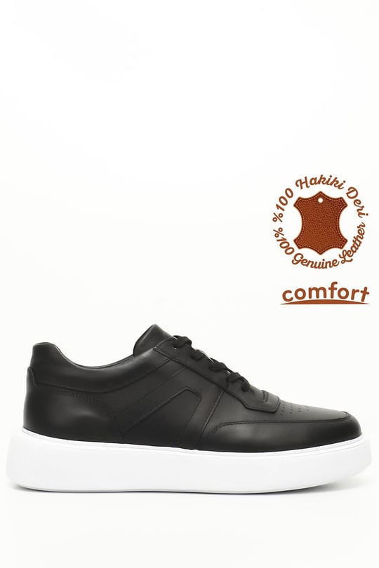 Erkek Siyah Bağcıklı Hakiki Deri Comfort Sneaker
