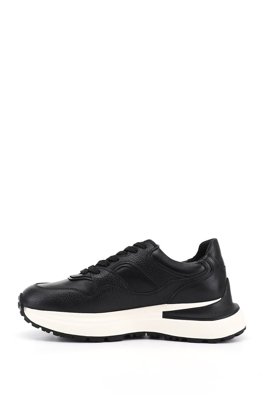 Erkek Siyah Bağcıklı Hakiki Deri Comfort Sneaker