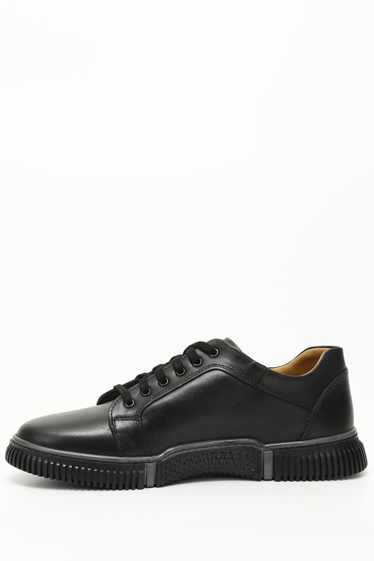 Erkek Siyah Bağcıklı Hakiki Deri Comfort Sneaker