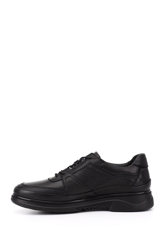 Men's Black Lace-Up Rubber Sole Genuine Leather Sneaker