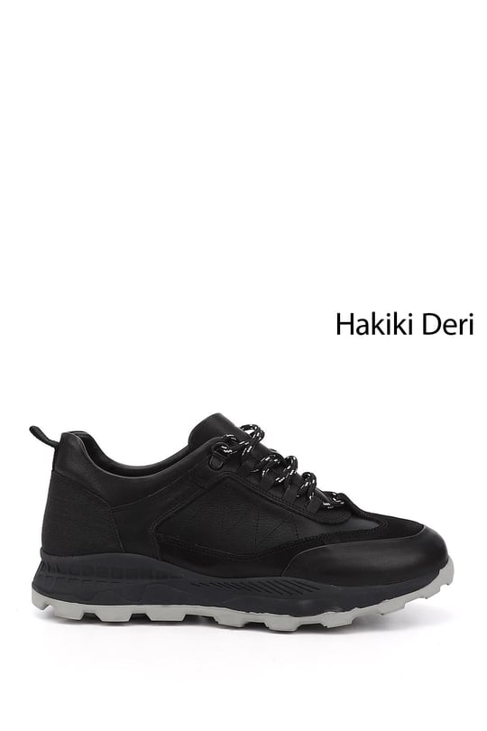 Men's Black Lace-Up Genuine Leather Comfort Sneaker