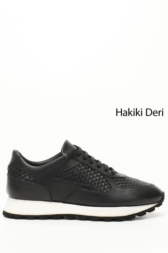 Erkek Siyah Bağcıklı Hakiki Deri Comfort Sneaker