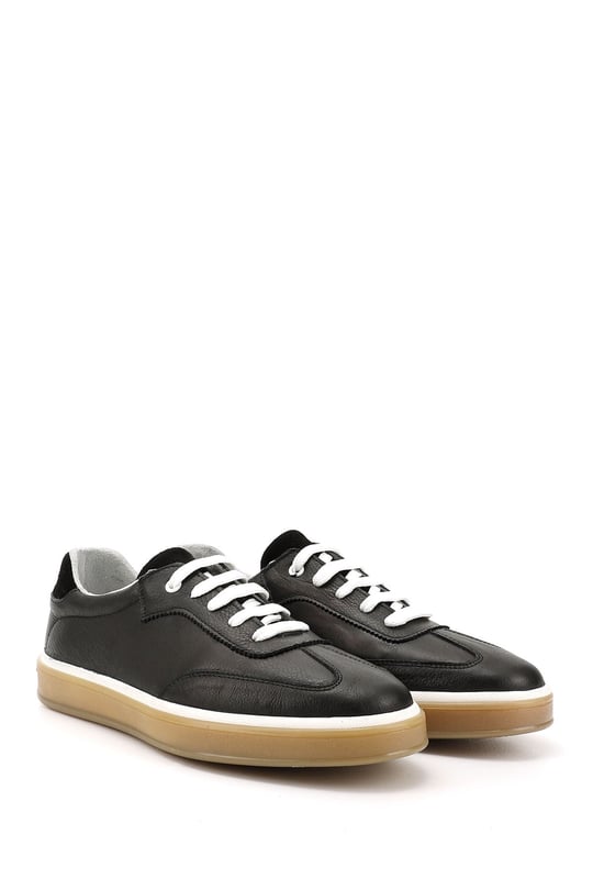 Erkek Siyah Bağcıklı Hakiki Deri Comfort Sneaker
