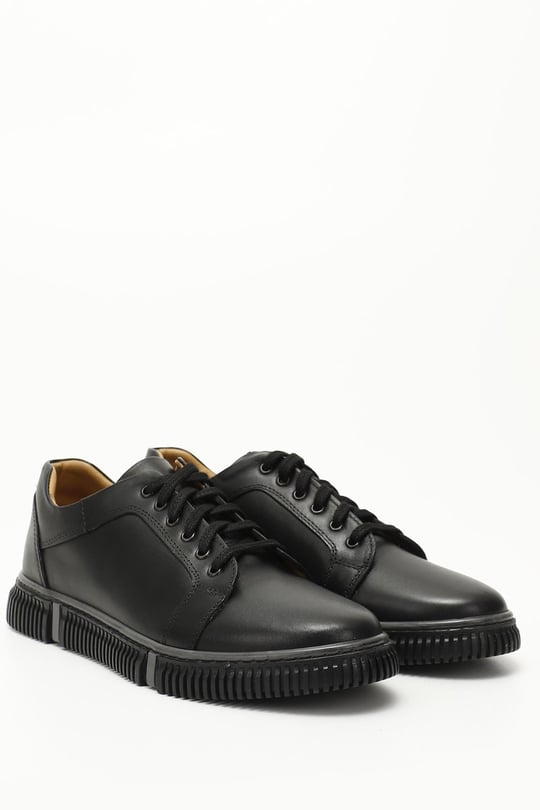 Erkek Siyah Bağcıklı Hakiki Deri Comfort Sneaker