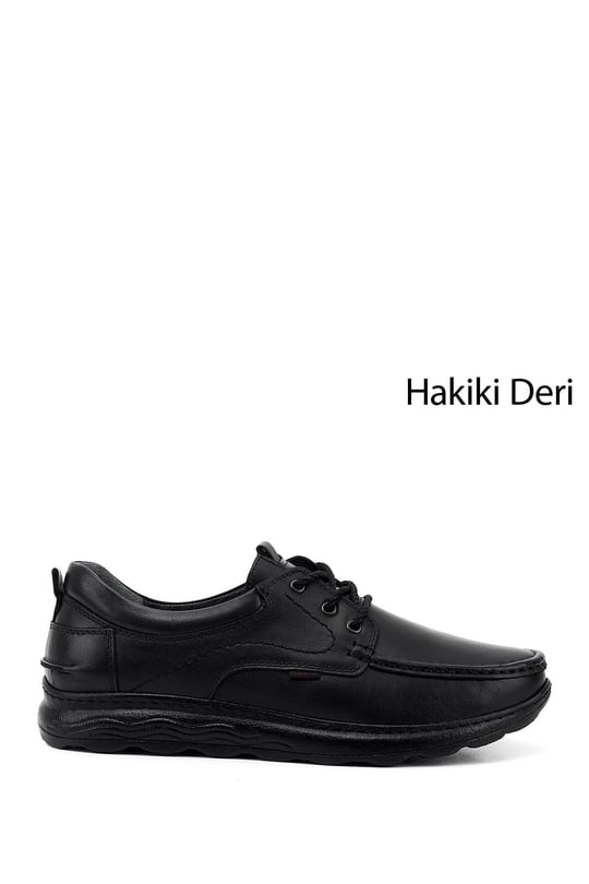 Erkek Siyah Bağcıklı Hakiki Deri Comfort Ayakkabı