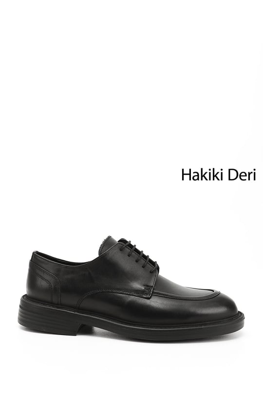 Erkek Siyah Bağcıklı Hakiki Deri Klasik Ayakkabı