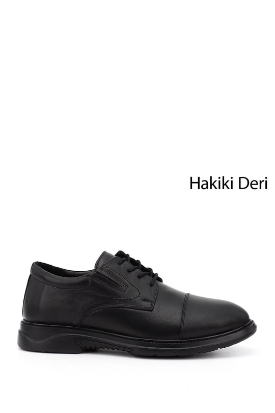 Erkek Siyah Bağcıklı Hakiki Deri Klasik Ayakkabı