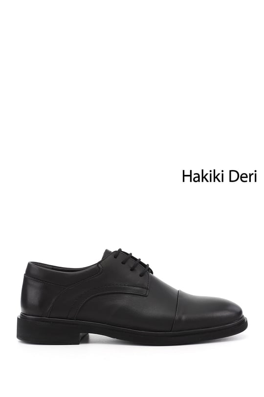 Erkek Siyah Bağcıklı Hakiki Deri Klasik Ayakkabı