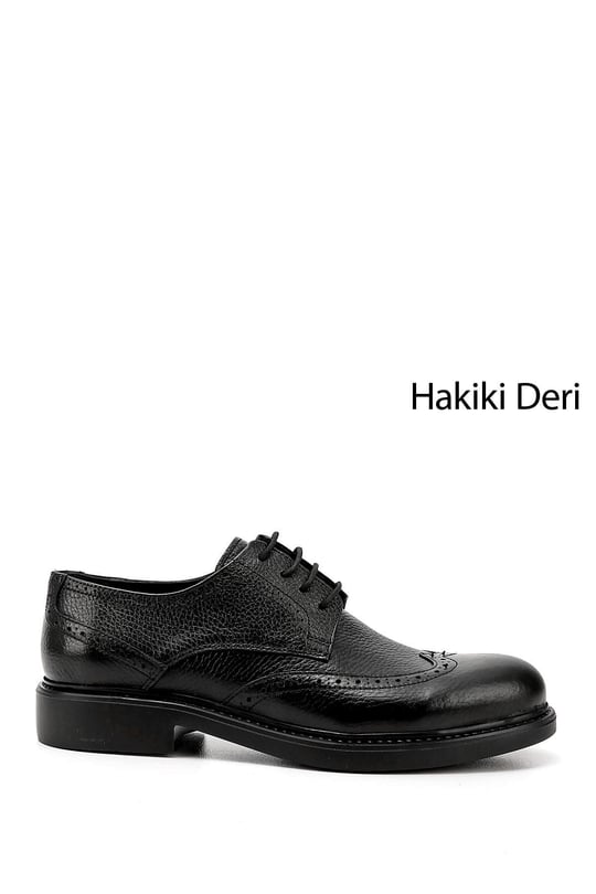 Erkek Siyah Bağcıklı Hakiki Deri Klasik Ayakkabı