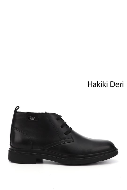 Erkek Siyah Bağcıklı Hakiki Deri Klasik Bot