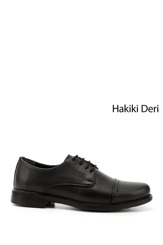 Erkek Siyah Bağcıklı Hakiki Deri Klasik Ayakkabı