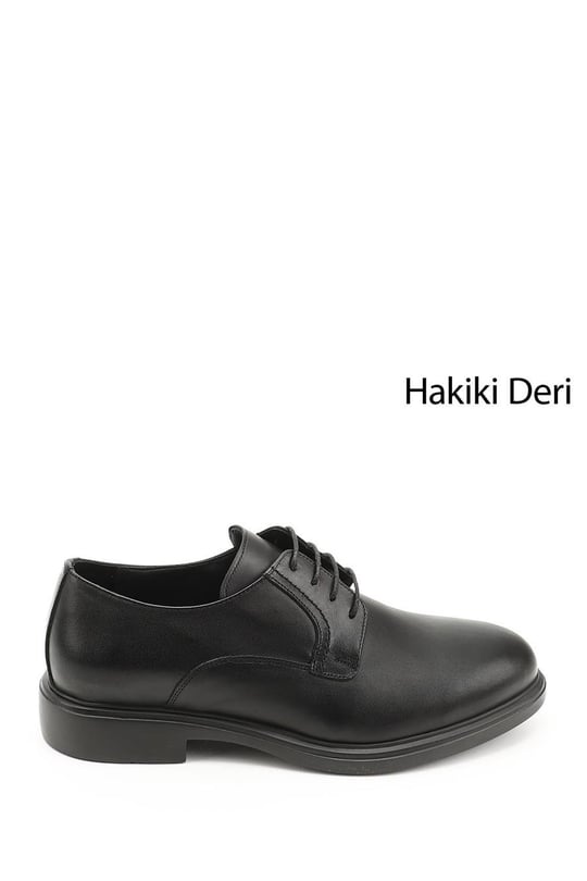 Erkek Siyah Bağcıklı Hakiki Deri Klasik Oxford Ayakkabı