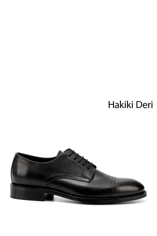 Erkek Siyah Bağcıklı Hakiki Deri Klasik Ayakkabı