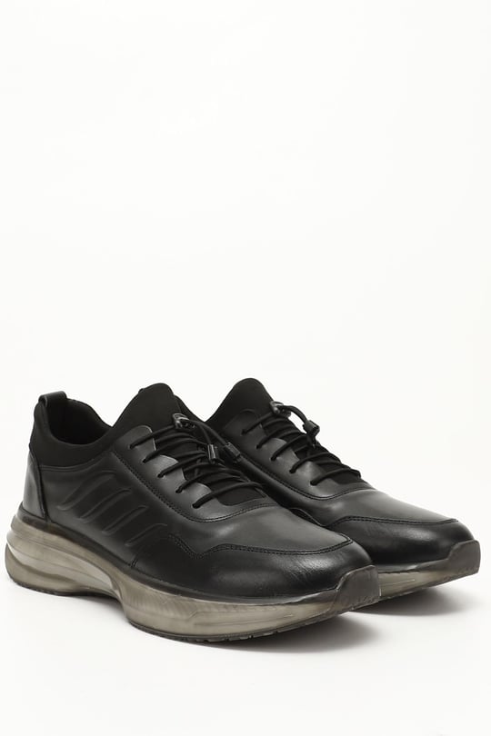 Erkek Siyah Bağcıklı Hakiki Deri Sneaker