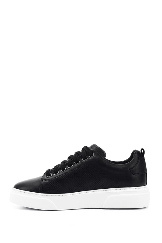 Men's Black Lace-Up Genuine Leather Sneakers
