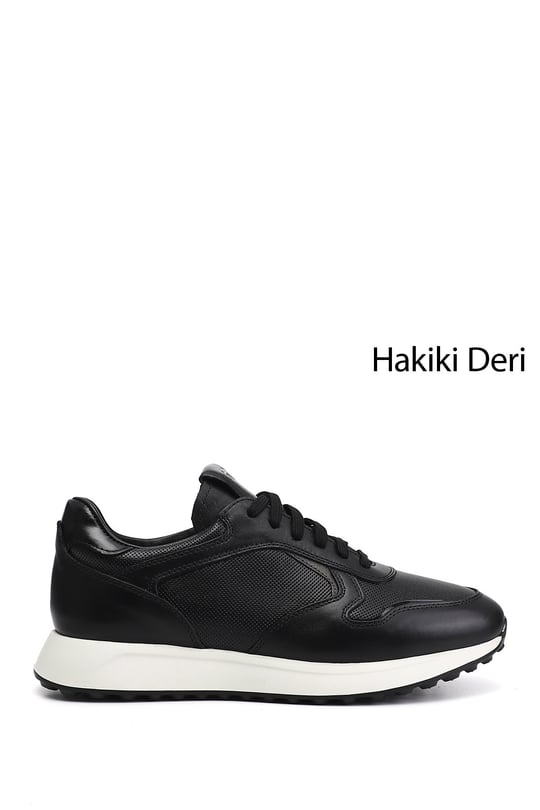 Erkek Siyah Bağcıklı Hakiki Deri Sneaker