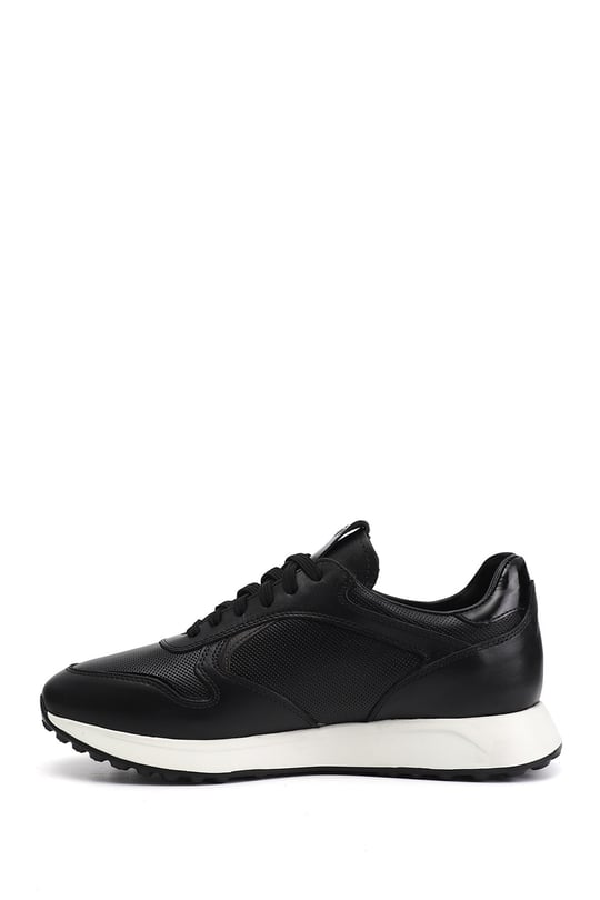Erkek Siyah Bağcıklı Hakiki Deri Sneaker
