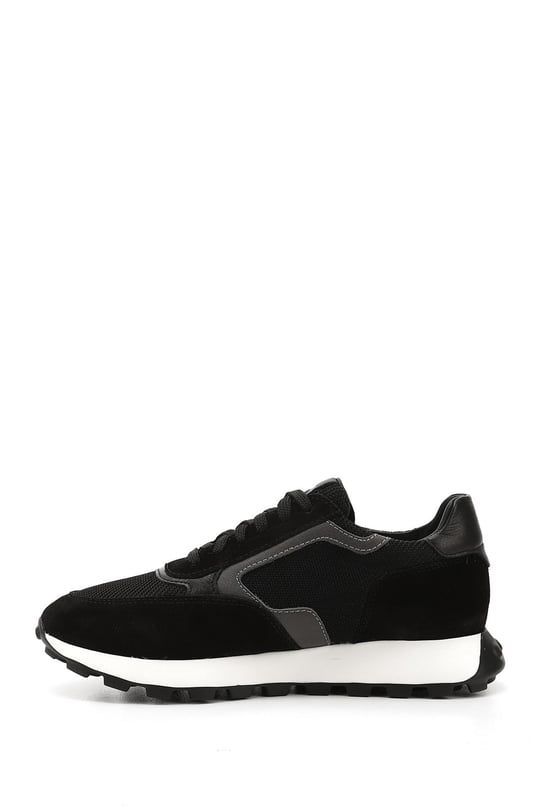 Men's Black Lace-Up Genuine Leather Sneakers