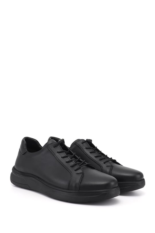 Erkek Siyah Bağcıklı Hakiki Deri Sneaker