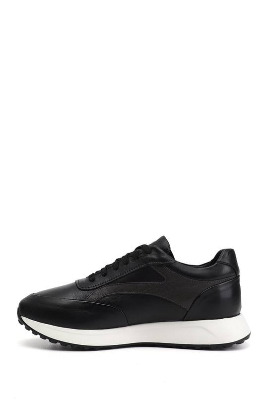 Erkek Siyah Bağcıklı Hakiki Deri Sneaker