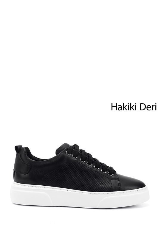 Men's Black Lace-Up Genuine Leather Sneakers