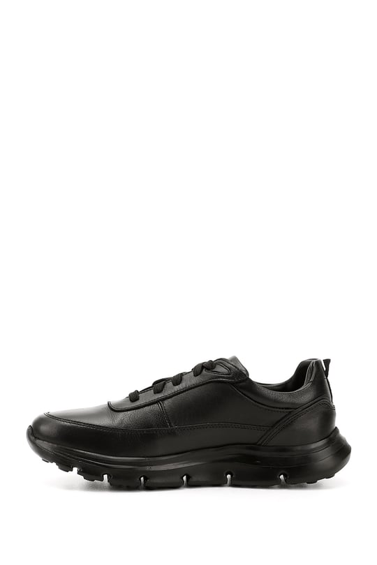 Men's Black Lace-Up Genuine Leather Sneakers
