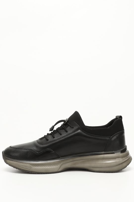 Erkek Siyah Bağcıklı Hakiki Deri Sneaker