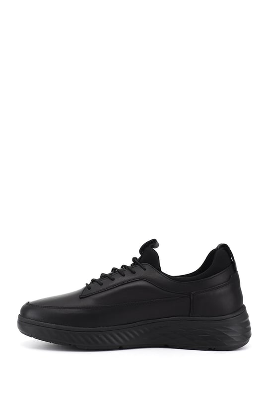 Erkek Siyah Bağcıklı Hakiki Deri Sneaker
