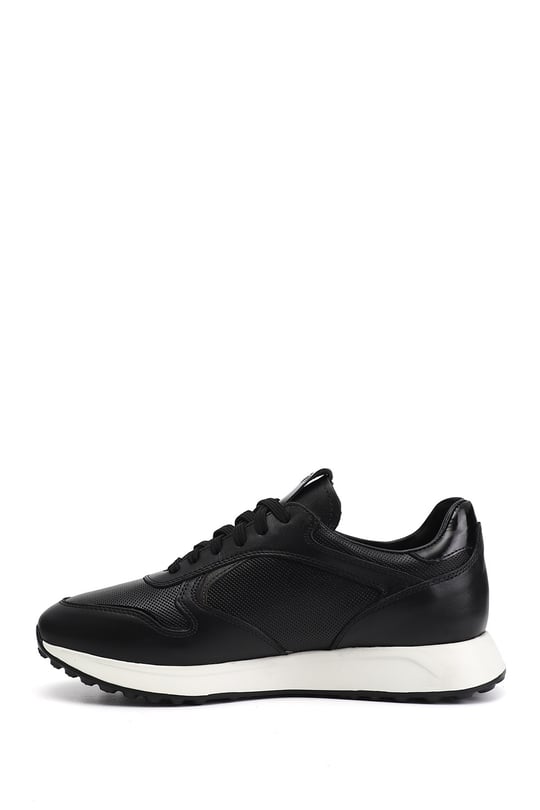 Erkek Siyah Bağcıklı Hakiki Deri Sneaker